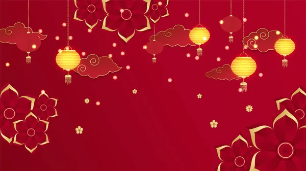 Kínai Porcelán Univerzális Piros Arany Háttér Lámpás Virág Szimbólum Minta — Stock Vector