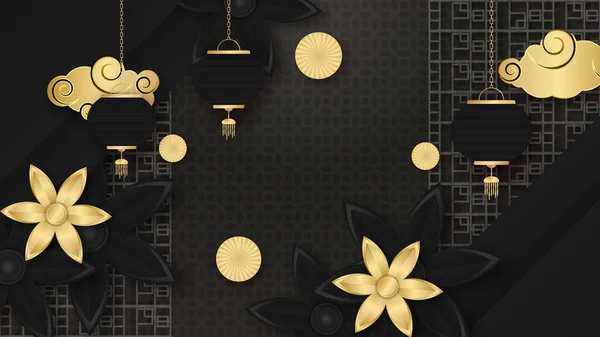 Nouvel Festif Noir Fond Design Chinois — Image vectorielle