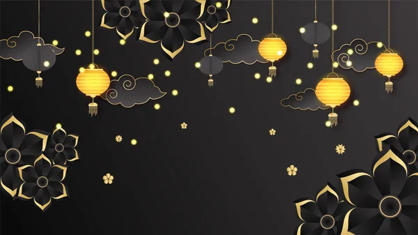 Slavnostní Nový Rok Černý Zlatý Čínský Design Pozadí — Stockový vektor