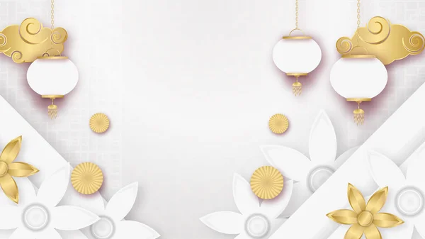 Εορταστική Νέο Έτος Λευκό Χρυσό Κινέζικο Φόντο Σχεδιασμό — Διανυσματικό Αρχείο