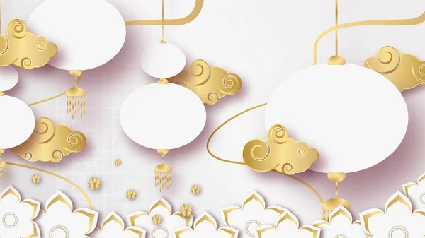 Εορταστική Νέο Έτος Λευκό Χρυσό Κινέζικο Φόντο Σχεδιασμό — Διανυσματικό Αρχείο