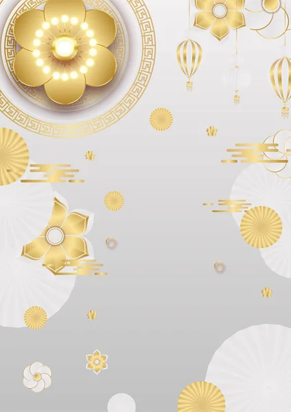 Año Nuevo Festivo Oro Blanco Chino Diseño Fondo — Vector de stock