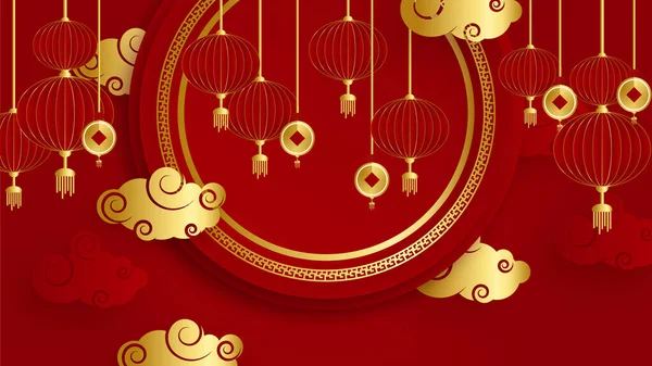 赤と金の紙切り中国の背景テンプレート シンボル パターンと中国の普遍的な赤と金の背景 — ストックベクタ