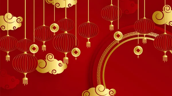 Красный Золотой Бумажной Вырезки Китайский Шаблон Фона Китайский Фарфор Универсальный — стоковый вектор