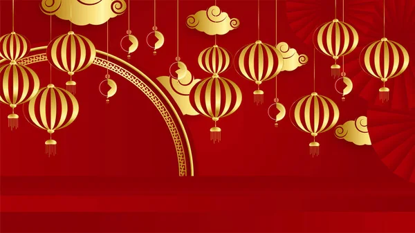 Rood Goud Papercut Chinese Achtergrond Sjabloon Chinese Porselein Universele Rode — Stockvector