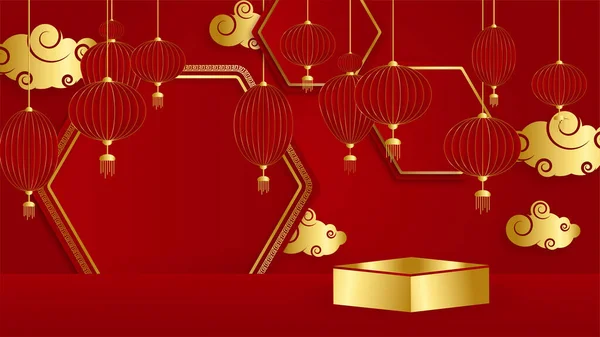 Chinesische Hintergrundvorlage Mit Rotem Und Goldenem Papierschnitt Chinesisches Porzellan Universeller — Stockvektor