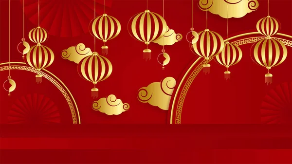 Vermelho Ouro Papercut Modelo Fundo Chinês Chinês China Universal Vermelho — Vetor de Stock