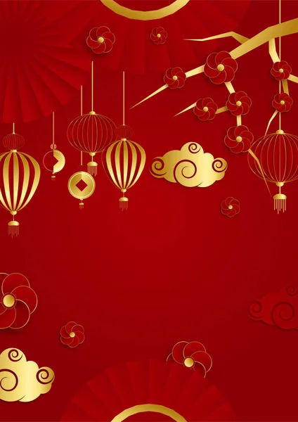 Röd Och Guld Papercut Kinesisk Bakgrund Mall Kinesiska Porslin Universella — Stock vektor