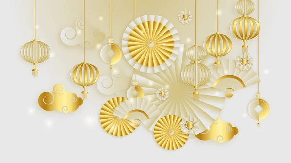 Fond Chinois Moderne Avec Lanterne Lampe Bordure Cadre Motif Symbole — Image vectorielle