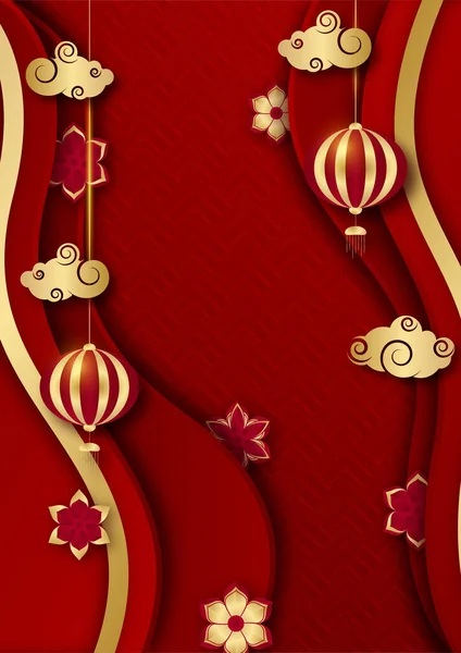 Feliz Año Nuevo Chino Rojo Oro Chino Diseño Fondo — Archivo Imágenes Vectoriales