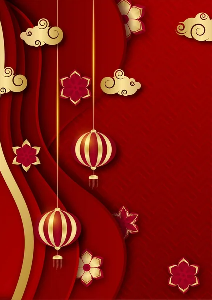 Šťastný Čínský Nový Rok Červený Zlato Čínský Design Pozadí — Stockový vektor
