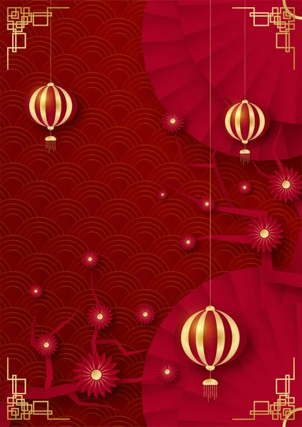 Mutlu Çin Yeni Yılı Kırmızı Altın Çin Tasarım Geçmişi — Stok Vektör