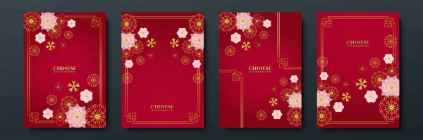 Rojo Oro Feliz Año Nuevo Chino Banner Banner Fondo Diseño — Vector de stock