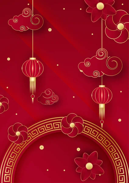 Červené Zlaté Šťastný Čínský Nový Rok Festival Banner Pozadí Design — Stockový vektor