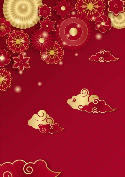 Rojo Oro Feliz Año Nuevo Chino Banner Banner Fondo Diseño — Vector de stock