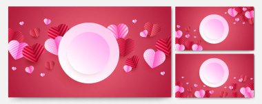 Sevgililer Günü aşk afişi. Parlak Pembe Kağıt Biçimli Tasarım Arkaplanı. Özel günler için tasarım, kadınlar günü, doğum günü, anneler günü, babalar günü, Noel.