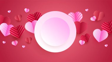Sevgililer Günü aşk afişi. Parlak Pembe Kağıt Biçimli Tasarım Arkaplanı. Özel günler için tasarım, kadınlar günü, doğum günü, anneler günü, babalar günü, Noel.