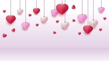 Sevgililer Günü aşk afişi. Hoş Kırmızı Pembe Kağıt Biçimli Tasarım Arkaplanı