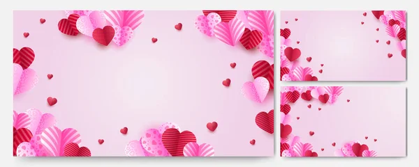 Valentýna Láska Banner Pozadí Valentýn Red Pink Papercut Styl Design — Stockový vektor