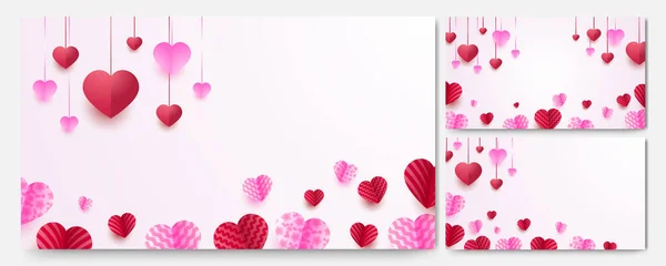 Dia Dos Namorados Amor Banner Fundo Red Pink Papercut Estilo —  Vetores de Stock