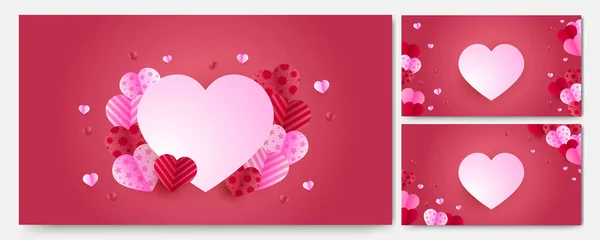 Día San Valentín Amor Banner Fondo Precioso Rojo Rosa Papercut — Vector de stock