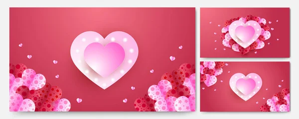 Día San Valentín Amor Banner Fondo Precioso Rojo Rosa Papercut — Vector de stock