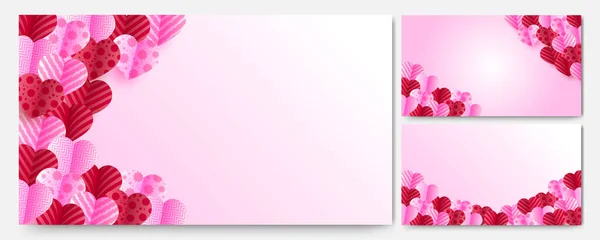 Valentin Nap Szerelem Banner Háttér Valentine Red Pink Papercut Stílusú — Stock Vector