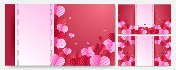 Valentijnsdag Liefde Banner Achtergrond Valentijnskaart Red Pink Papercut Stijl Design — Stockvector