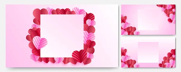 Valentijnsdag Liefde Banner Achtergrond Valentijnskaart Red Pink Papercut Stijl Design — Stockvector