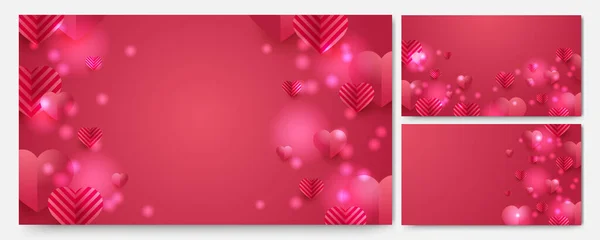 Valentine Day Love Banner Background Love Red Pink Papercut Style — Image vectorielle