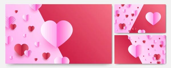 Valentijnsdag Liefde Banner Achtergrond Mooie Gradiënt Red Pink Papercut Stijl — Stockvector