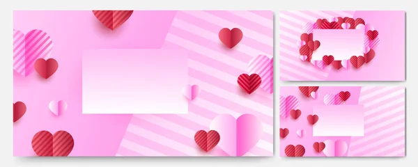 Valentýna Láska Banner Pozadí Krásné Pruhy Gradient Red Pink Papercut — Stockový vektor