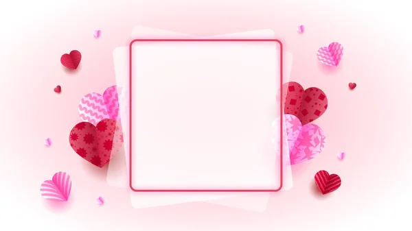 Valentinstag Liebe Banner Hintergrund Valentinstag Rahmen Niedlichen Rosa Papercut Stil — Stockvektor