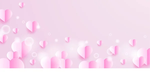 Valentijnsdag Liefde Banner Achtergrond Mooie Glow Pink Papercut Stijl Design — Stockvector