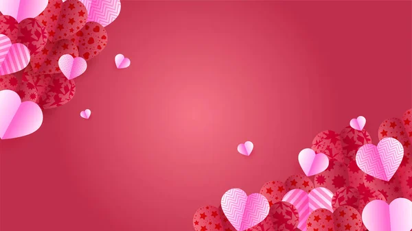 Valentijnsdag Liefde Banner Achtergrond Valentijnsdag Red Pink Papercut Stijl Design — Stockvector