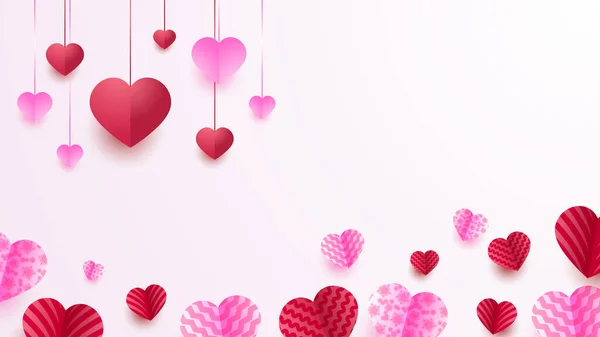 Valentin Nap Szerelem Banner Háttér Valentine Red Pink Papercut Stílusú — Stock Vector