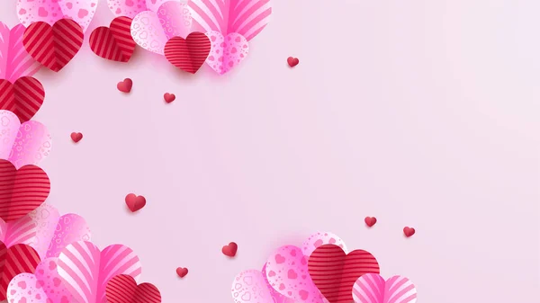 Valentine Day Love Banner Background Valentine Red Pink Papercut Style — Image vectorielle
