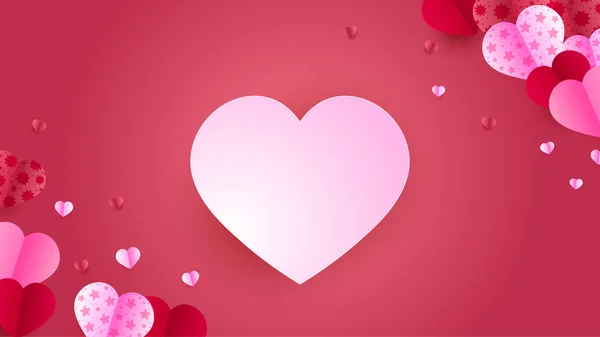 Valentinstag Liebe Banner Hintergrund Schöne Red Pink Papercut Design Hintergrund — Stockvektor