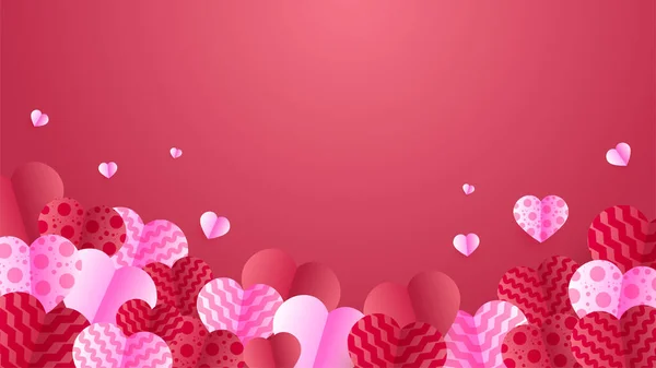 Día San Valentín Amor Banner Fondo Precioso Rojo Rosa Papercut — Archivo Imágenes Vectoriales