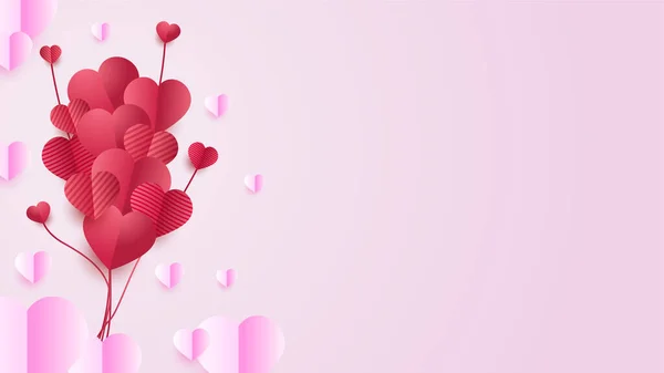 Día San Valentín Amor Banner Fondo Precioso Rojo Rosa Papercut — Archivo Imágenes Vectoriales