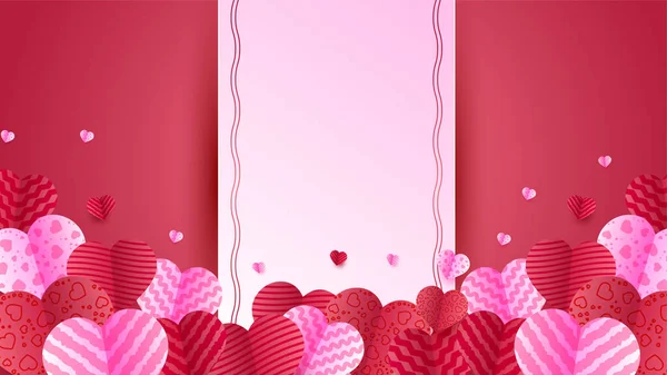 Valentine Day Love Banner Background Carte Saint Valentin Papercut Rouge — Image vectorielle