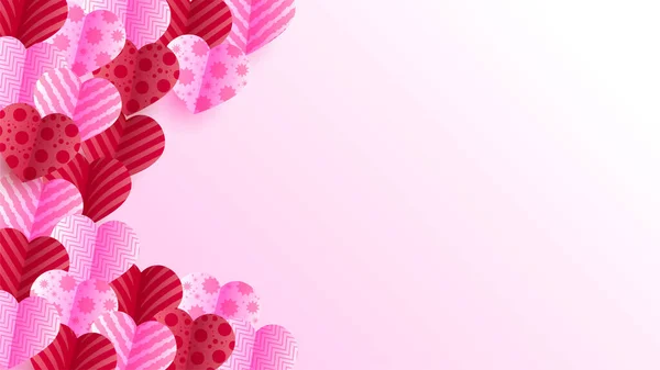 Valentijnsdag Liefde Banner Achtergrond Valentine Red Pink Papercut Stijl Design — Stockvector