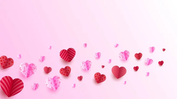 Valentijnsdag Liefde Banner Achtergrond Mooie Red Pink Papercut Stijl Design — Stockvector
