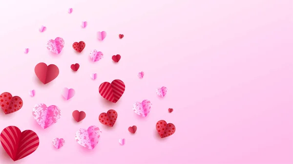 Día San Valentín Amor Banner Fondo Precioso Rojo Rosa Papercut — Vector de stock