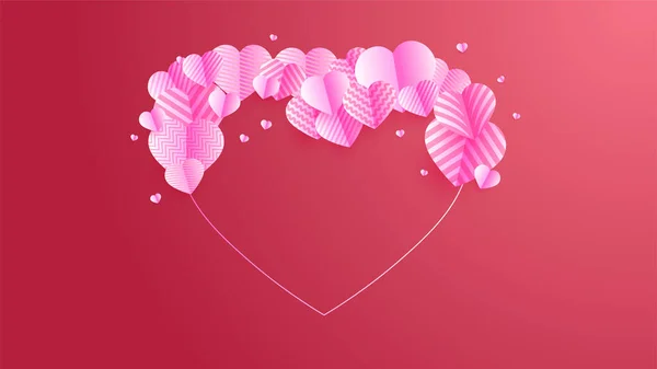 Valentine Day Love Banner Background Lovely Gradient Red Pink Papercut — Stock Vector