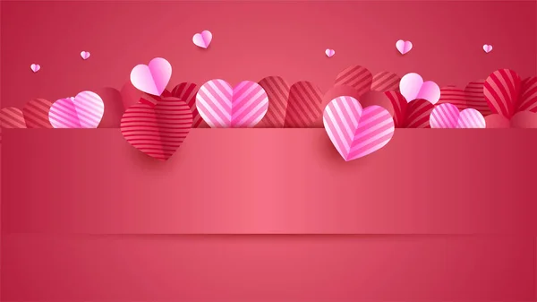 Walentynki Miłosny Sztandar Tle Gradient Glow Love Czerwony Różowy Papercut — Wektor stockowy