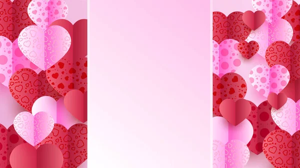 Valentine Day Love Banner Background Valentine Card Red Pink Papercut — Stock Vector