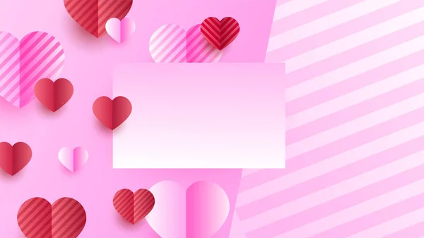 Valentijnsdag Liefde Banner Achtergrond Mooie Strepen Verloop Red Pink Papercut — Stockvector
