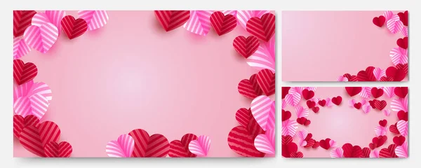 ハッピーバレンタインのレッドピンクペーパーカットスタイルデザインの背景 — ストックベクタ