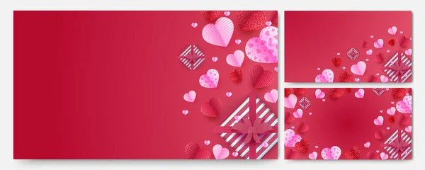 Feliz Dia Dos Namorados Vermelho Rosa Papercut Estilo Design Fundo —  Vetores de Stock